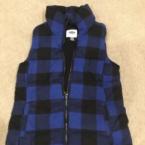 Royal Blue & black checkered cotton puffer vest